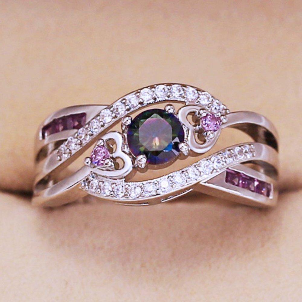 🌸Unique Magic Color Factory Outlet Colorful Water Drop Amethyst Ring, GPMB1483
